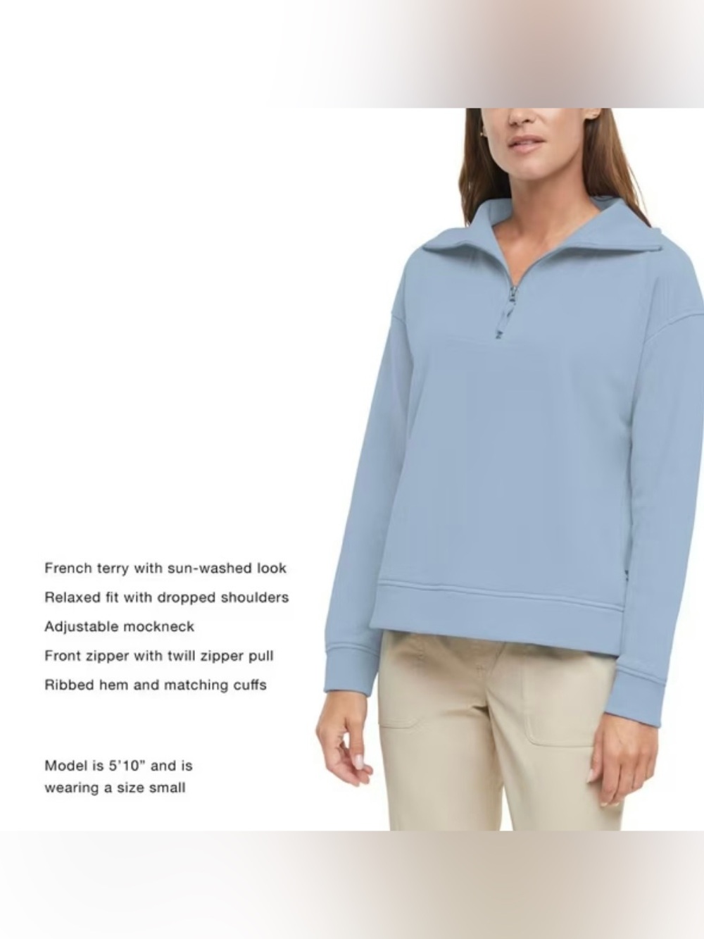 Eddie Bauer Women's Quarter-Zip Pullover French Terry Soft Blue